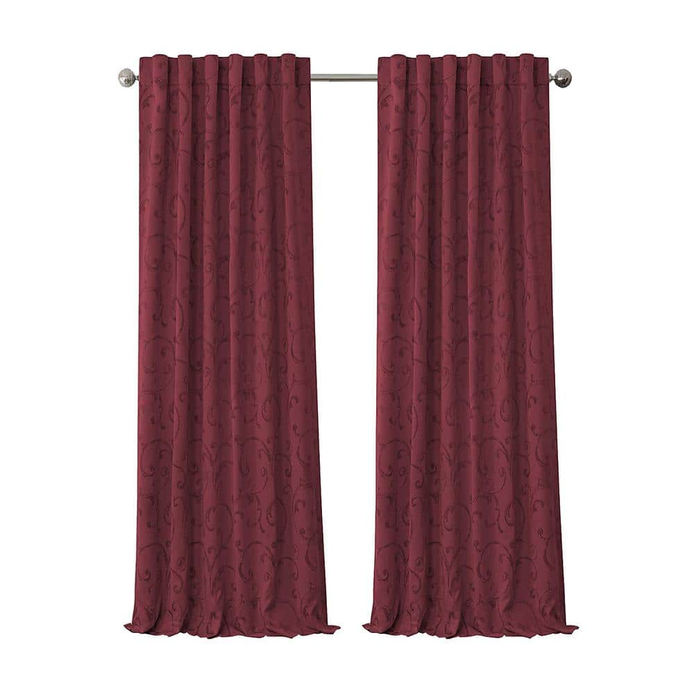 Rouge Wine Polyester Blackout Curtain Panel with Trim Embellishment