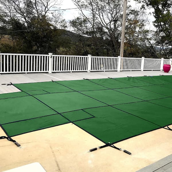 Water Warden 20 ft. x 40 ft. Rectangle Green Mesh In-Ground Safety Pool Cover with Center End Step, ASTM Certified