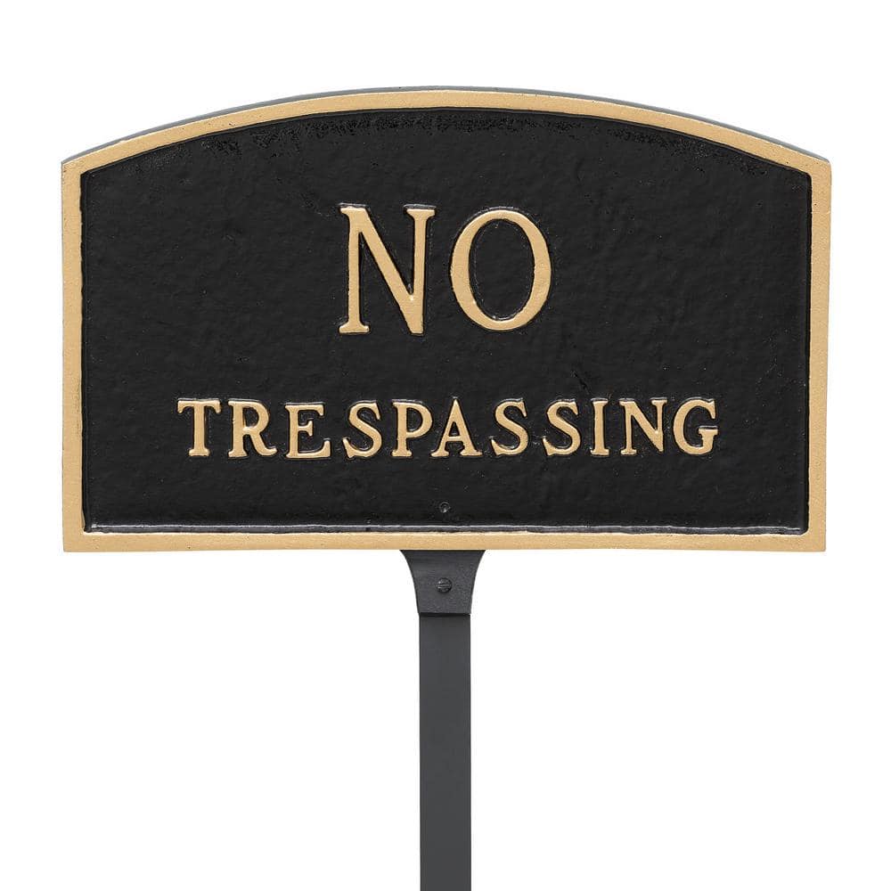 5.5 in. x 9 in. Small Arch No Trespassing Statement Plaque Sign with 23 in. Lawn Stakes Black/Gold product image for price tracking