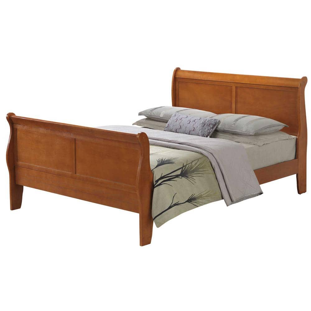 AndMakers Louis Philippe Oak King Sleigh Wood Bed with High Footboard, Brown -  PF-G3160A-KB