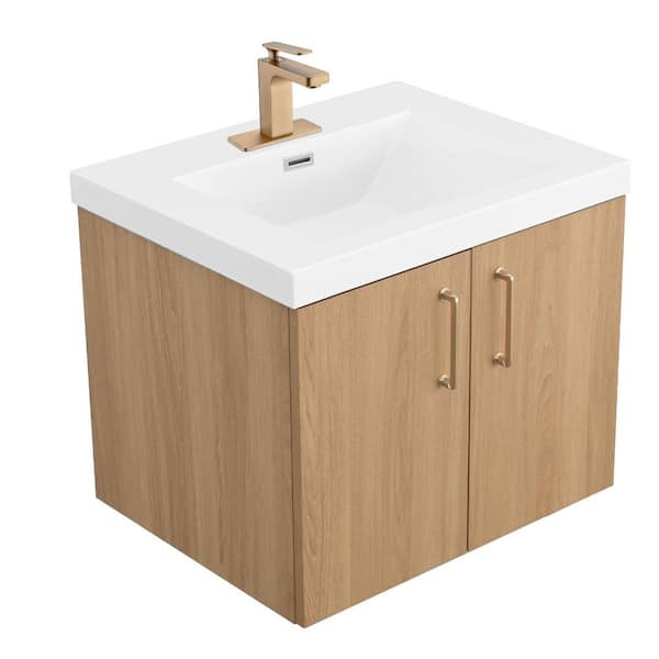 AeroLux 24 in. W x 19 in. D x 20. 5 in. H Single Sink Float Wood Bath Vanity with White Resin Integral Top Assembled