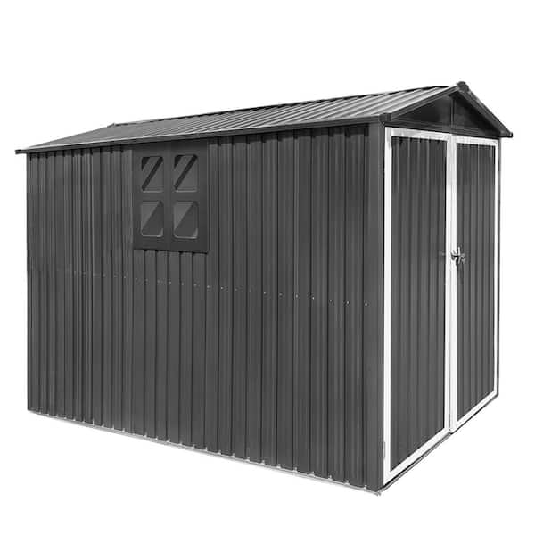 10 ft. W x 5.5 ft. D Metal Shed with Window,Tracks and Fixtures, Motorcycle Outdoor Steels in Grey + White (53 sq. ft.)