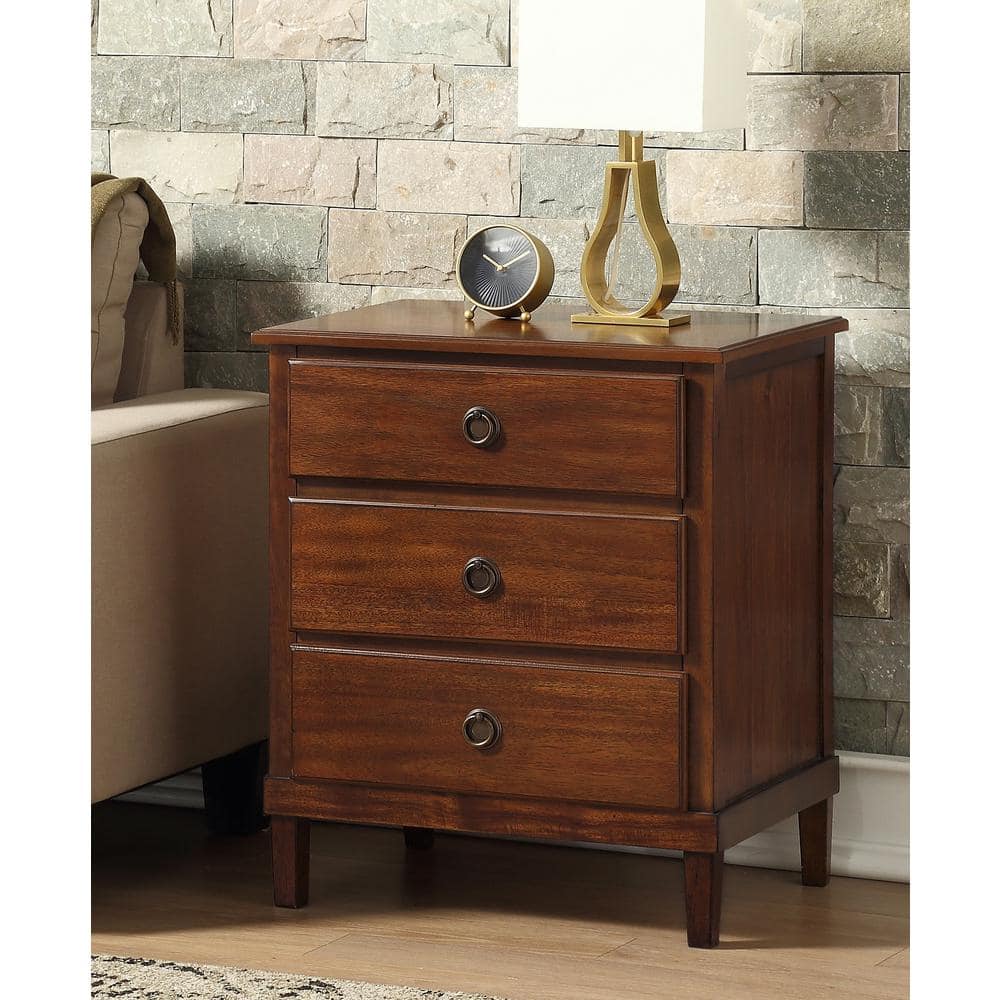 Cambridge Brown Acacia Veneer 3-Drawer Nightstand