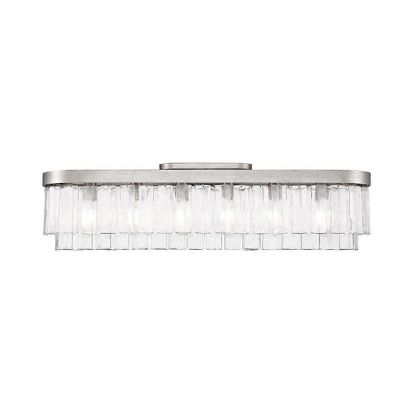Ciara 10 In. 6-Light Peruvian Silver Glam Flush Mount Hammered Water Glass Shade, No Bulbs Included