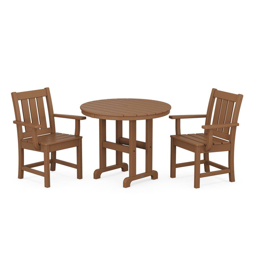 POLYWOOD 3-Piece Oxford Farmhouse Plastic Outdoor Bistro Set In Teak ...