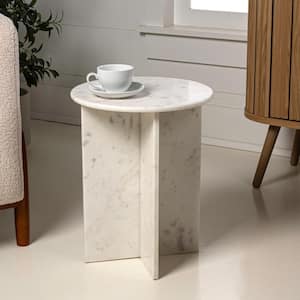 Javier 14 in. White Contemporary Natural Marble Handmade Round X-Shaped End Table