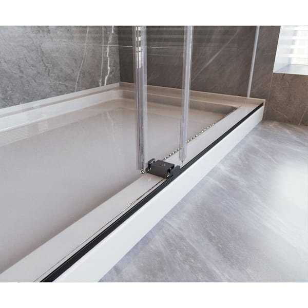 56-60 in. W x 76 in. H Double Sliding Frameless Shower Door in Black Finish with 5/16 in. (8 mm) Tempered Glass