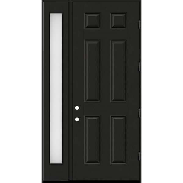 Steves & Sons Regency 53 in. x 96 in. 6 Panel LHOS Onyx Stain Mahogany Fiberglass Prehung Front Door w/Obscure 14 in. SL 6-9/16