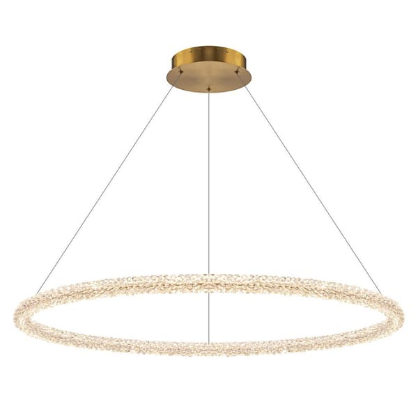 39.97 in. 1-Light Modern Gold Metal Ring Crystal Integrated LED Pendant Light Dimmable Chandelier for Bedroom