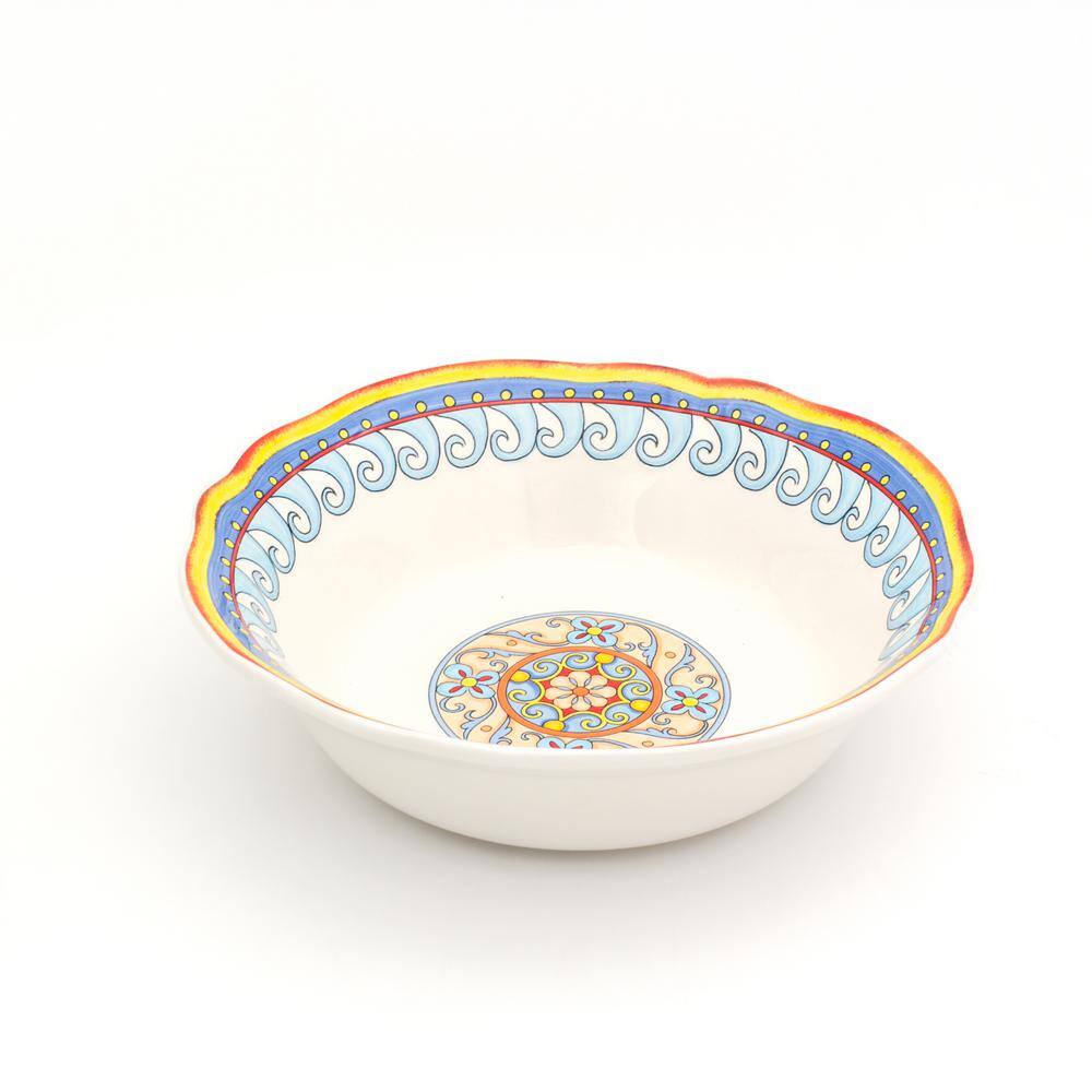 Colorful Ceramic Boho-Chic Bloom Motif Serving Bowl