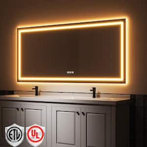 78 in. W x 36 in. H Rectangular Frameless LED Light Anti-Fog Bathroom Wall Mirror with Backlit and Front Light