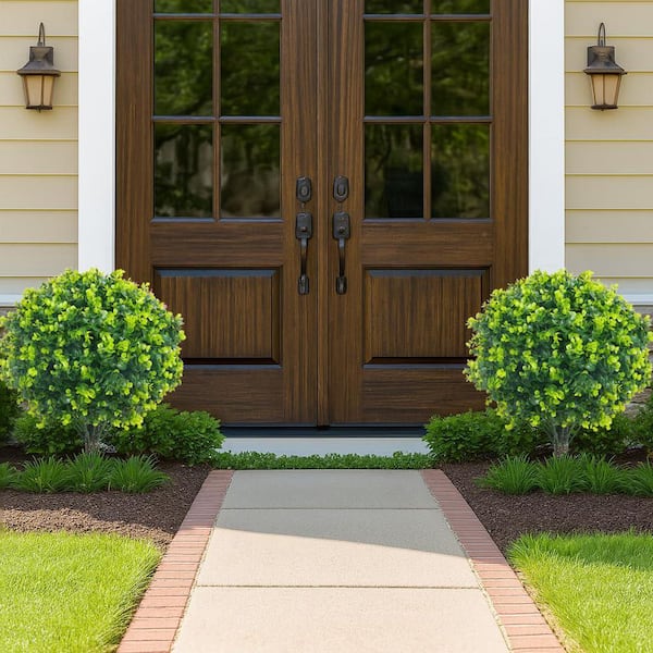 1.3 ft Artificial Green Boxwood Topiary Ball Trees with Spike, 2-Pack