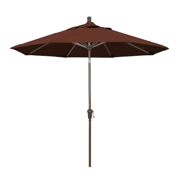 California Umbrella 9 ft. Champange Aluminum Pole Market Aluminum Ribs Auto Tilt Crank Lift Patio Umbrella in Bay Brown Sunbrella