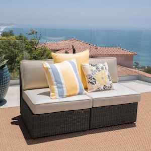 Nolan Dark Brown Wicker Armless Middle Outdoor Patio Sectional Chair with Beige Cushions (2-Pack)