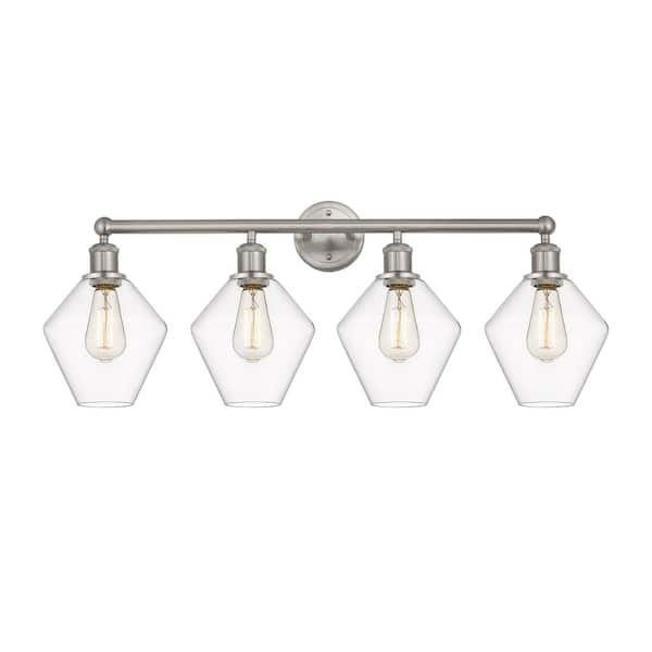 Cindyrella 35 in. 4-Light Satin Nickel Vanity Light with Glass Shade