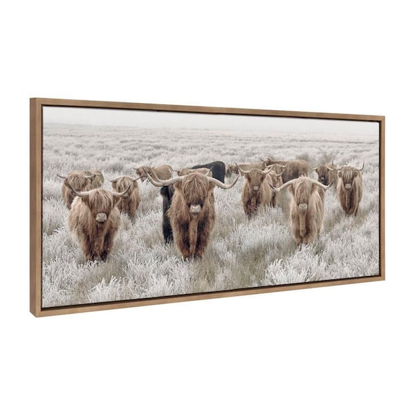 Kate and Laurel Sylvie Herd of Highland Cows Color by The Creative Bunch Studio Framed Art Print 18 in. x 40 in.