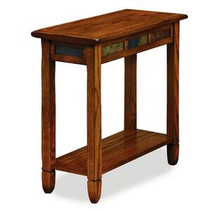 12 in. W x 24 in. D Rustic Oak with Slate Tile Highlights Rectangle Wood End/Side Table with Shelf