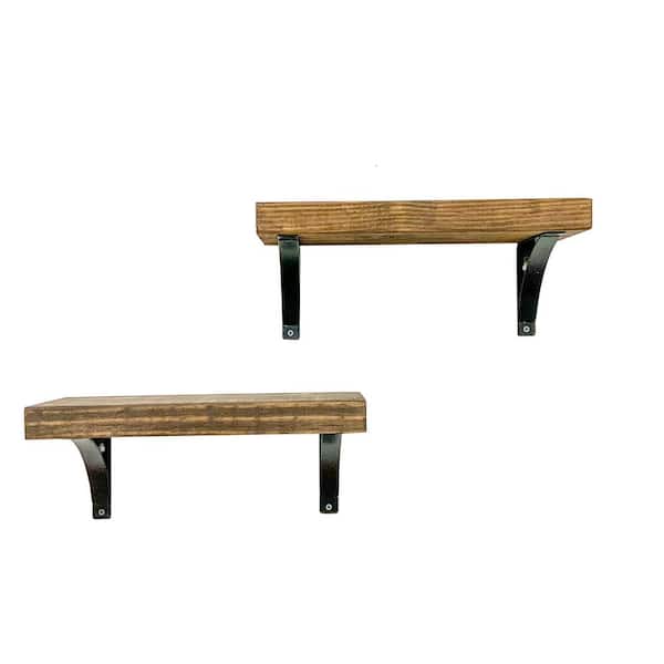 Del Hutson Designs 16 in. Dark Walnut Industrial Grace Simple Shelves (Set of 2)