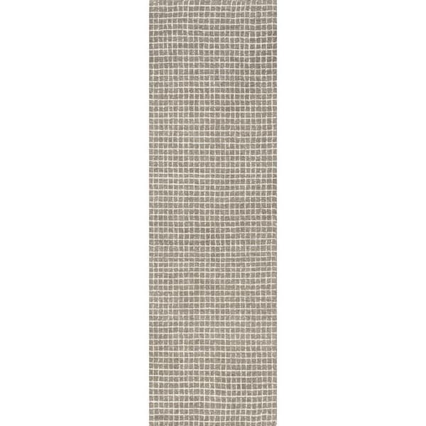Melrose Checked Wool Area Grey 3 ft. x 14 ft. Indoor Runner Rug