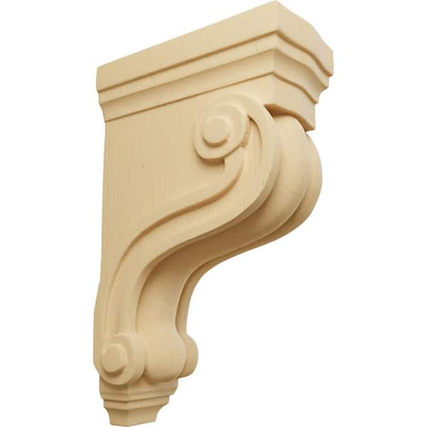 Ekena Millwork 3-3/8 in. x 6-1/2 in. x 10-1/2 in. Alder Boston Traditional Scroll Corbel