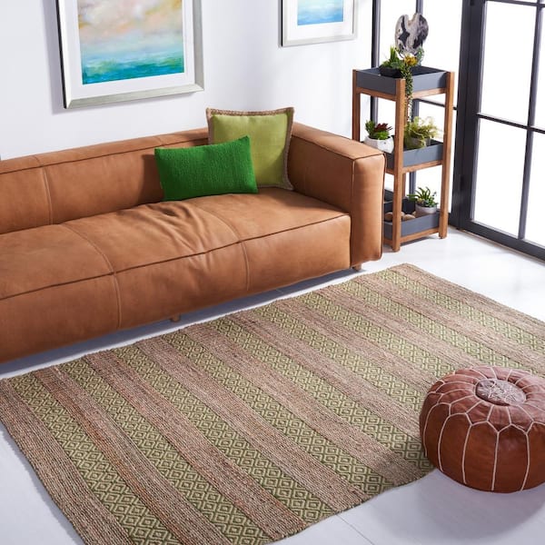 Natural Fiber Green/Beige 8 ft. x 10 ft. Striped Woven Area Rug