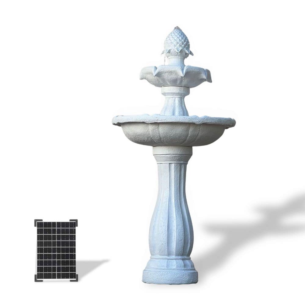 XBRAND 44 in. H White Fiberglass/Resin 2-Tier Solar Water Fountain