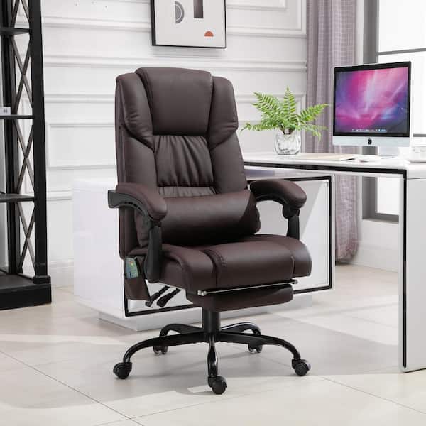27.25" x 24" x 47.25" Brown PU Leather Reclining Height Adjustable 6-Point Massage Executive Chair with Arms