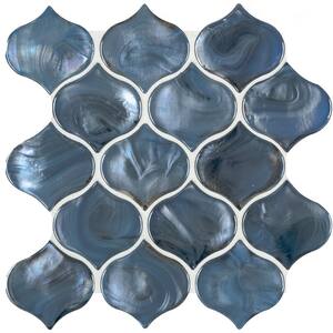 Blue Shimmer Arabesque 10 in. x 10.2 in. Glossy Glass Patterned Look Wall Tile (7 sq. ft./Case)