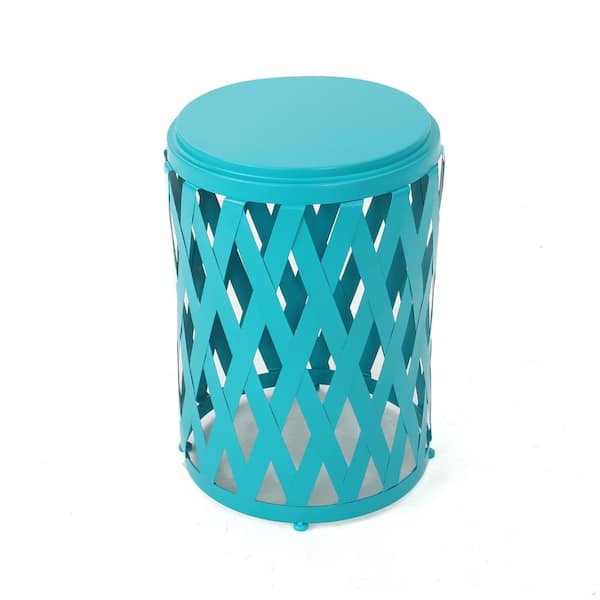 Noble House Pecola 14 in. Matte Teal Outdoor Patio Side Table