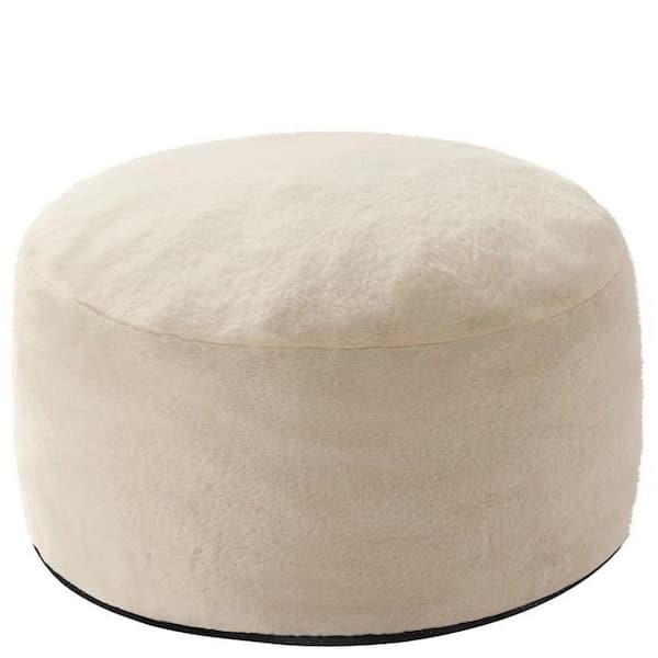 20 x 15 in. Beige Round Outdoor Pouf Cushion with Foam Filling Soft Foot Rest for Living Room