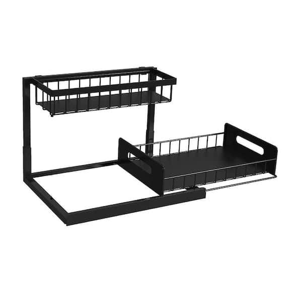 Anqtovp 11 in. x 10.6 in. Under Sink Organizer and Storage in Black Metal 2-Pack for Kitchen Bathroom Cabinet