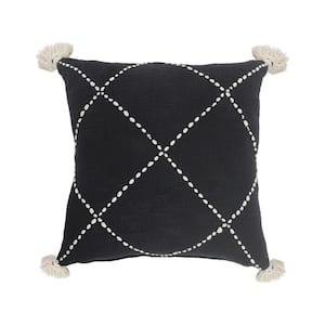 Geometric Black / White Crossed Circle Tasseled Cozy Poly-Fill 20 in. x 20 in. Indoor  Throw Pillow