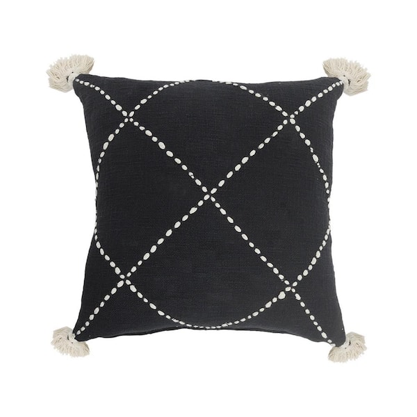 LR Home Geometric Black / White Crossed Circle Tasseled Cozy Poly-Fill 20 in. x 20 in. Indoor  Throw Pillow