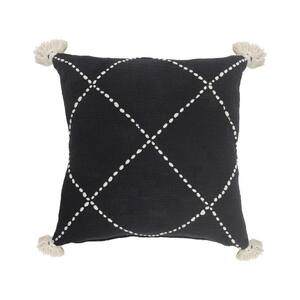 Geometric Black / White Crossed Circle Tasseled Cozy Poly-Fill 20 in. x 20 in. Throw Pillow