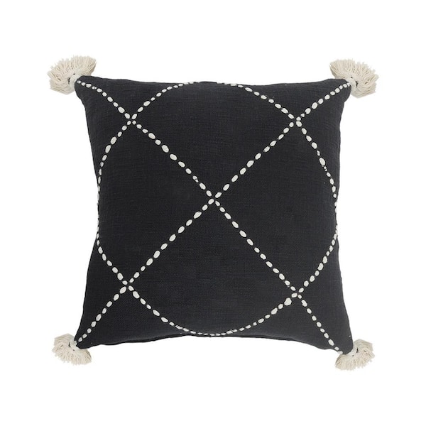 Unbranded Geometric Black / White Crossed Circle Tasseled Cozy Poly-Fill 20 in. x 20 in. Indoor  Throw Pillow