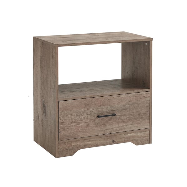 cadeninc 23.6 in. Natural Color Wooden NightStand with 1-Drawer and Open Storage Shelf For Bedroom