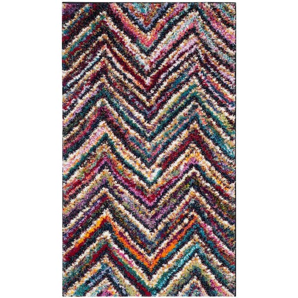 Fiesta Shag 2 ft. x 4 ft. Multi Geometric Chevron Area Rug