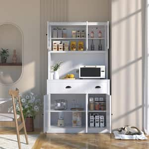 White MDF 39.3 in. Sideboard Food Pantry Kitchen Buffet and Hutch with 4 Adjustable Shelves and 2-Drawer