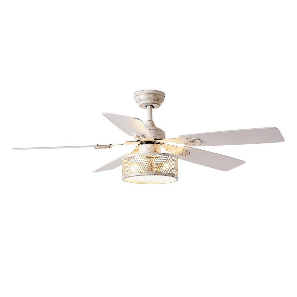 52 in. White Wood Dual Finish Downrod Mount Standard Ceiling Fan with Light Cage Fan Farmhouse APP Remote White Housing price history on PriceWatchPro