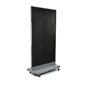 60 in. H x 32 in. W Two-Sided Double Pegboard Floor Display On Wheeled Base in Black