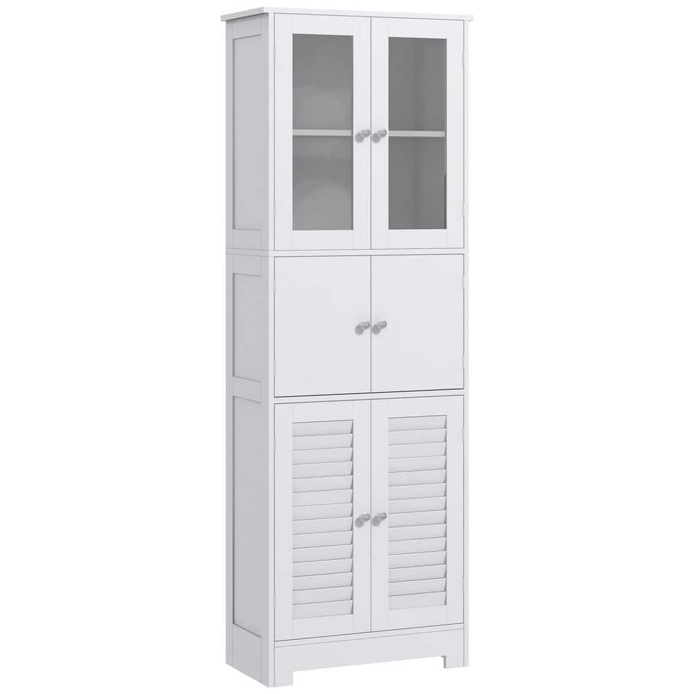 23.6 in. W x 11.8 in. x 67.1 in. White Linen Cabinet with Glass Doors, Bathroom Storage Cabinet, and Adjustable Shelf