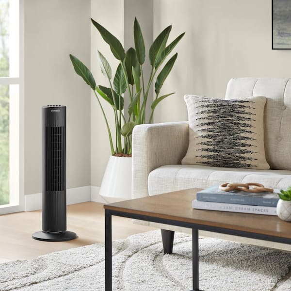 Hampton Bay 29 in. 3-Speed Oscillating Tower Fan in Black with