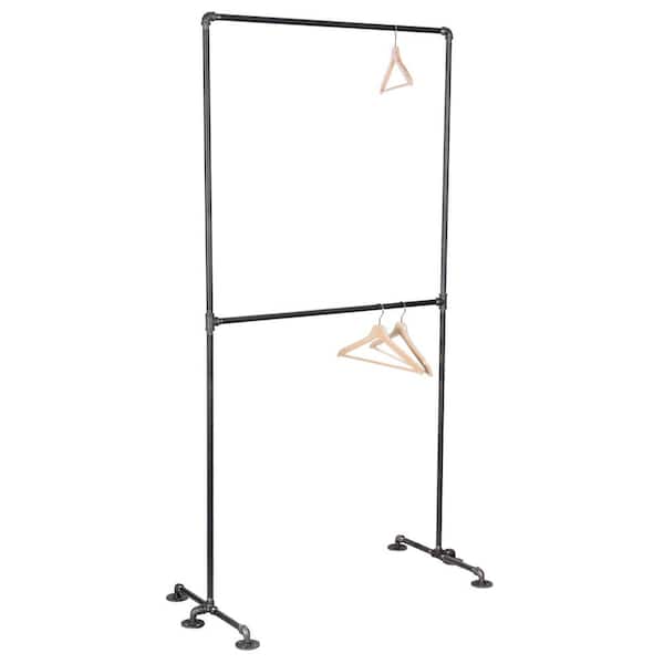 PIPE DECOR 1/2 in. x 3.2 ft. L Black Pipe 2-Tier Freestanding Clothing Rack Kit