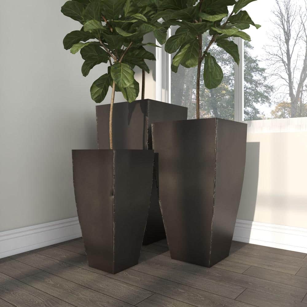 Set of 3 Dark Gray Metal Indoor/Outdoor Planters