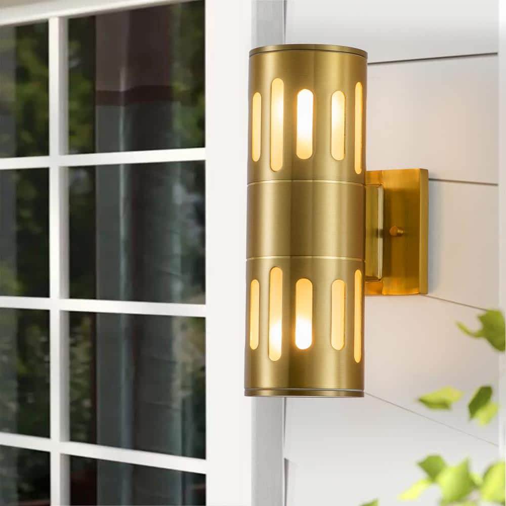 Gold Die-Cast Aluminum Cylinder Outdoor Wall Sconce