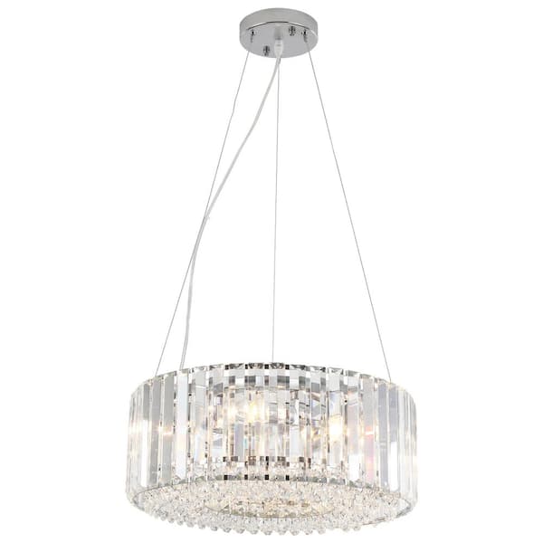 15.75 in. 5-Light chrome Crystal Drum Chandelier Light for Farmhouse Living Room Foyer