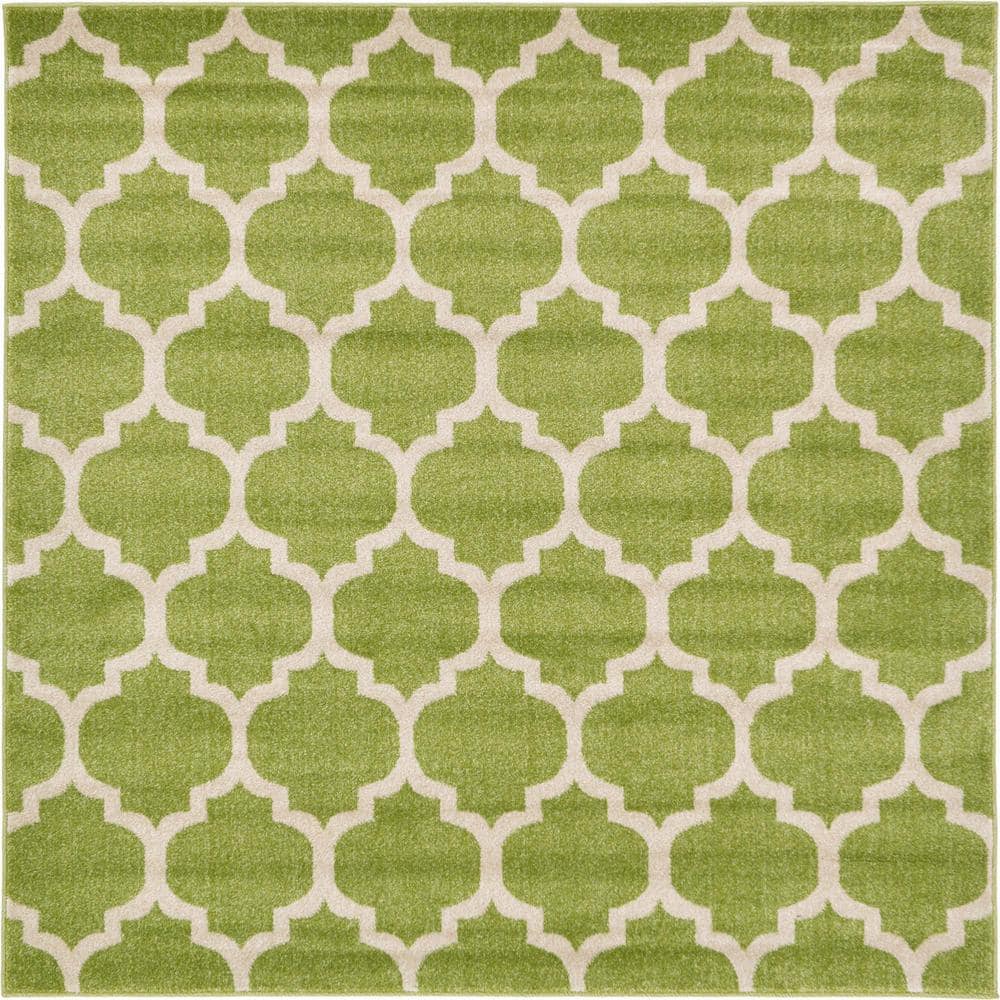 Light Green Square Trellis Synthetic Easy-Care Rug
