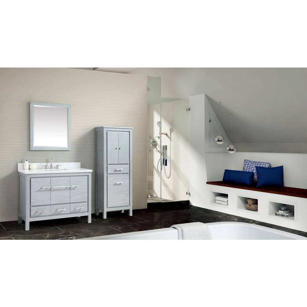 Sea Salt Gray 32"x28" Contemporary Rectangular Wood Vanity Mirror