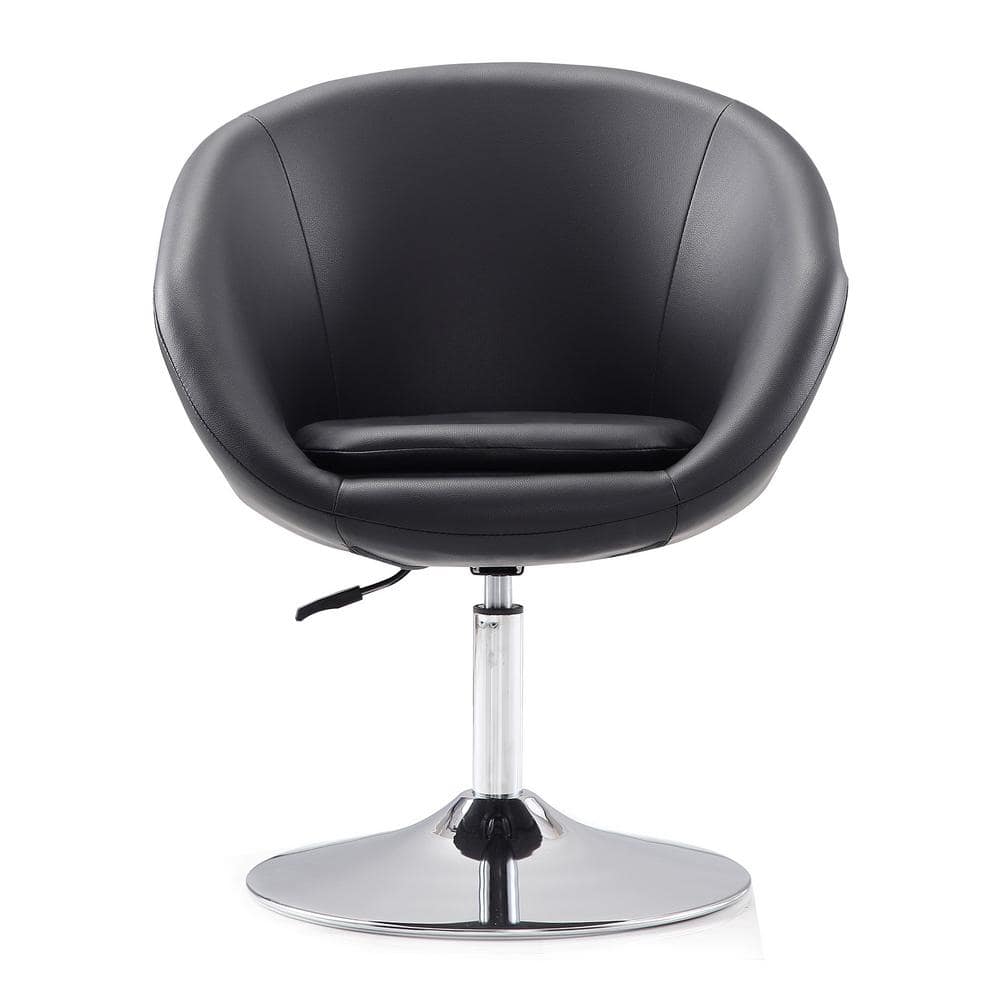 Black Faux Leather Swivel Chair with Chrome Base