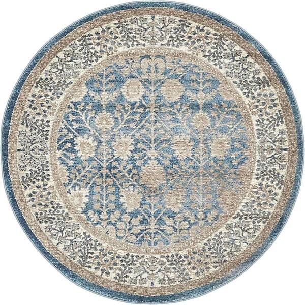 Unique Loom Salzburg Gneis Light Blue 4' 0 x 4' 0 Round Rug 3138333